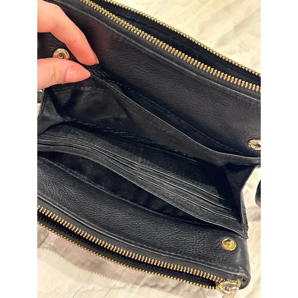 Michael Kors Fulton Crossbody Bag Black Pebbled Leather Gold MK Logo Small Purse
